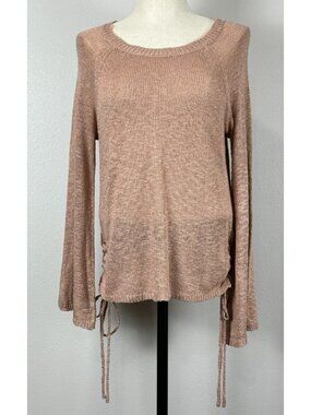 Pink Republic Sweater Womens Large Ruched Side Champagne Glass Long Bell Sleeve